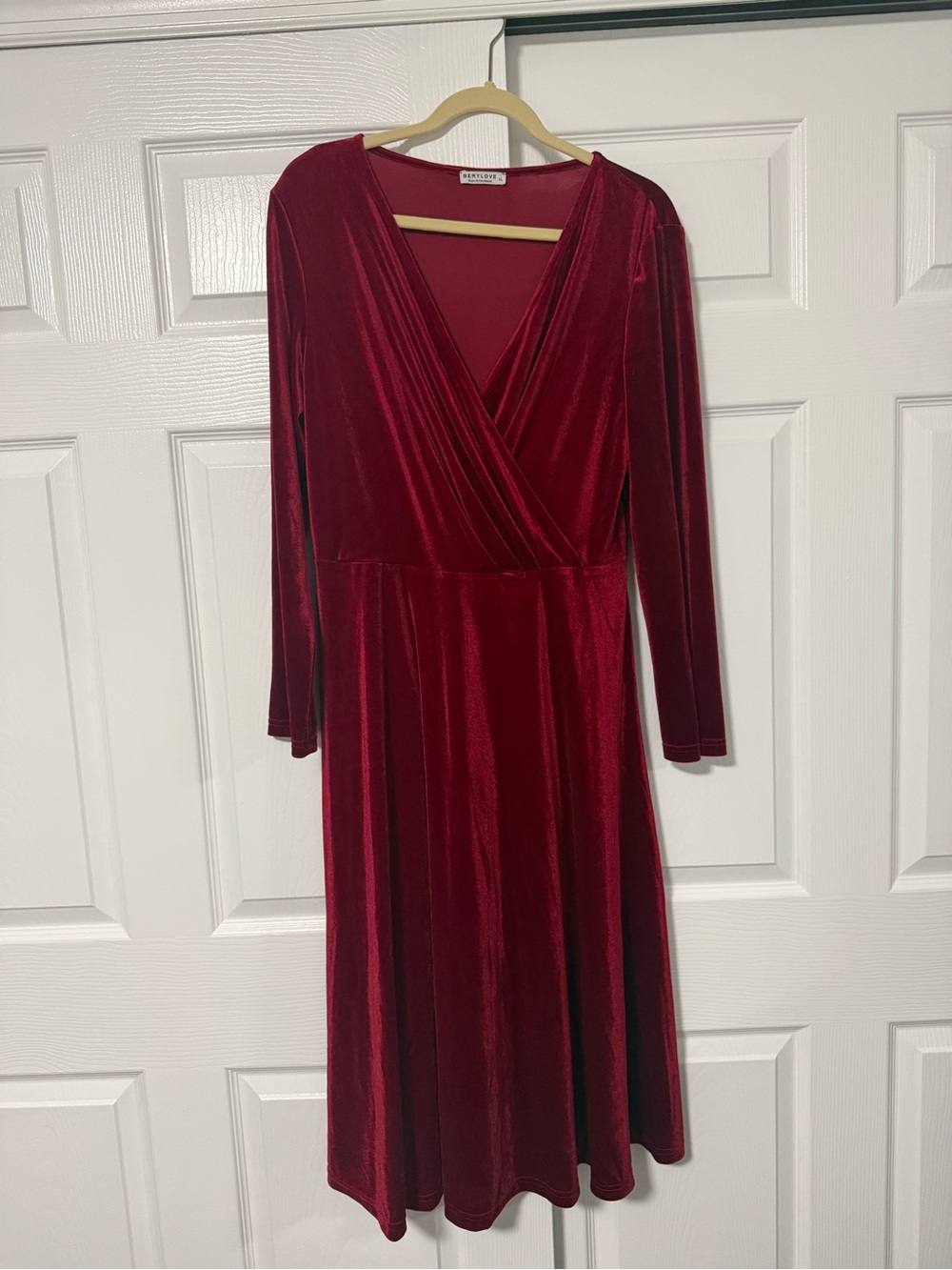 Never Worn Velvet Wrap-Style Long Sleeve Dress in Deep Wine
